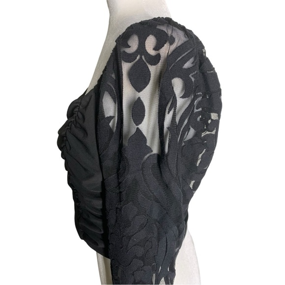 Black Lace Long sleeves Ruched Crop Top Off Shoulder - Picture 3 of 6